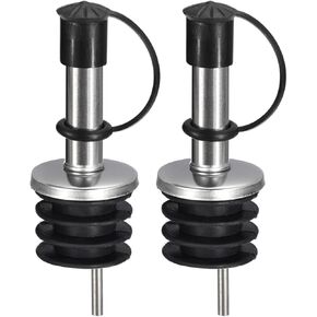 uxcell Stainless Steel Bottle Pourers, 2Pcs Olive Oil Spout with Rubber Dust Caps, Wine Pourers Liquor Pour Spouts for Wine Liquor Coffee Vinegar Bottles (Black)