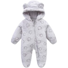 Baby Fleece Jumpsuit for 0-3 Months Infant Bear Snowsuit Newborn Romper Warm Coat