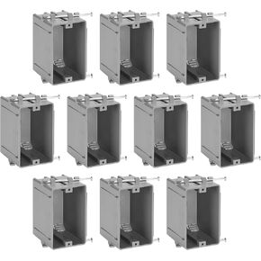 Maxxima 1 Gang 18 cu. in. PVC New Construction Electrical Switch and Outlet Junction Box, New Work Non-Metallic Electrical J-Box w/Nail, ETL Listed, 2 Hour Fire Rating, Gray, 10-Pack