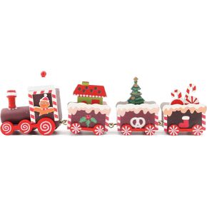 2pcs Christmas Wooden Train Ornament, Mini Painted Train Decoration Kids Gift Toys, Xmas Table Top Adornment for Christmas Party Kindergarten