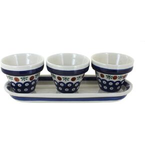 Blue Rose Polish Pottery Kalina Flower Pots with Tray