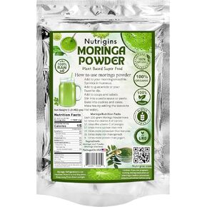 Moringa Powder - 1 lb - Organic Moringa Oleifera - 100% Raw and Pure Moringa Leaf Powder - Great for Drinks, Tea, Smoothies & Recipes - Food-Grade, Vegan, Resealable Stand-Up Bag