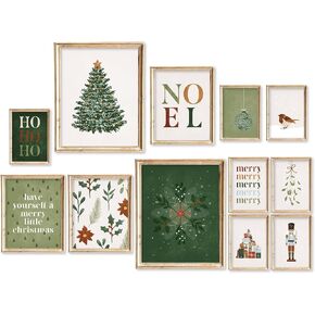 JarThenaAMCS 12Pcs Christmas Wall Art Prints Green Boho Xmas Watercolor Art Poster Winter Aesthetic Wall Decor for Gallery Living Room Bedroom (UNFRAMED)