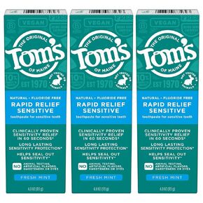 Tom's of Maine Rapid Relief Sensitive Natural Toothpaste 4 Ounce (Pack of 3)