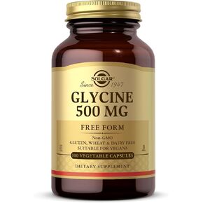 SOLGAR Glycine 500 mg - 100 Vegetable Capsules - Non-GMO, Vegan, Gluten Free, Dairy Free, Kosher - 100 Servings