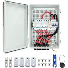 Pikasola PV Combiner Box, 6 String Solar Combiner Box with 15A LED Fuse, Lightning Arreste and 63A Air Circuit Breaker，Combiner box for Solar Panel On/Off Grid System, IP65 Water Resistant
