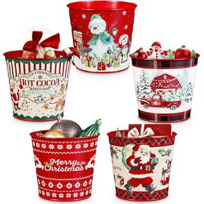 Putuo Decor Christmas Metal Buckets, 5 Pieces Christmas Decorations Galvanized Tin Buckets Beverage Tub, Herb Garden Bucket for Party Home Table Centerpieces Holiday Christmas Decor