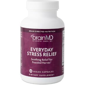 BRAINMD Dr Amen Everyday Stress Relief - 120 Capsules - Promotes Relaxation & Focus - Non-Drowsy - Gluten Free - 30 Servings