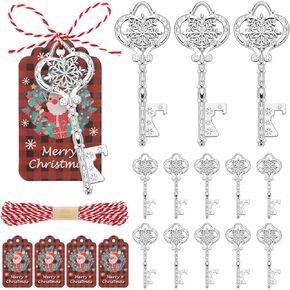 50Pcs Christmas Snowflake Key Beer Bottle Opener Bulk Christmas Party Favors Silver Snowflake Keychain Ornament with Cards and Ropes, for Xmas Tree Decorations Theme Festive Supplies Coworkers Gift