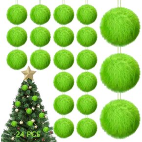 24 Pcs Lime Green Furry Christmas Ball Ornaments for Tree Green Christmas Hanging Decorations Soft Faux Fur Pom Pom Ball Ornaments for Christmas Party Tree Home Supplies