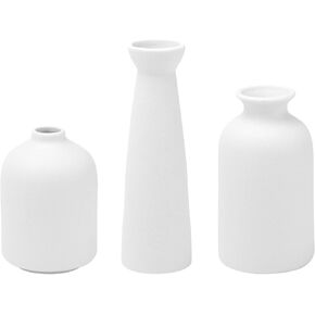 QWORK White Ceramic vase Set-3 for Home Decor- Grade Kaolin, Modern Boho Vases, Flower Decorative Vases for Living Room, Coffee Table, Farmhouse, Entryway, Bedroom Decor