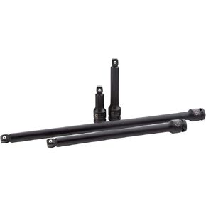 SUNEX TOOLS 2504, 1/2 Inch Drive Impact Extension Set, 4 Piece, SAE, 3 Inch - 15 Inch, Cr-Mo Steel, Radius Corner Design, Wobble Drive, Steel Ball Retainer, Dual Size Markings, with Storage Tray