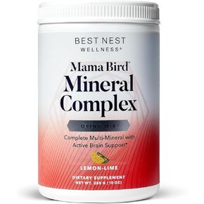 Best Nest Wellness Mama Bird Multi Mineral Supplement Powder Complex w/Magnesium, Choline, Calcium and More, Supports Brain & Bone, Non-GMO, Fizzy Lemon-Lime Drink Mix, 10 oz