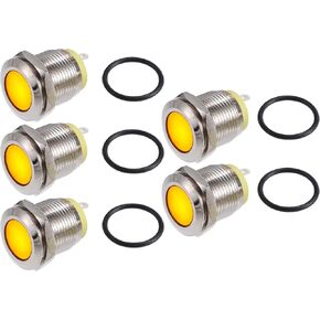 X AUTOHAUX 5 Pcs LED Indicator Light 22mm 12V AC DC Metal Shell Waterproof Pilot Dash Signal Lamp for Car Truck Boat Internal Red