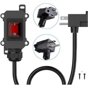 تبديل سلك الطاقة 14AWG كابل Piggyback Plug NEMA5-15P، سلك تمديد مقاوم للماء مع منفذ تشغيل/إيقاف، مفتاح سلك مضمن AC/DC مع زر الروك LED الأحمر in Kuwait