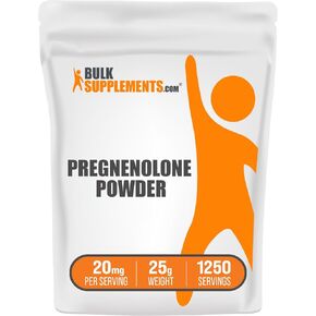 BulkSupplements.com Pregnenolone Powder - Pregnenolone Supplement, Pregnenolone 20mg - Pure & Gluten Free, 20mg per Serving, 25g (0.88 oz) (Pack of 1)