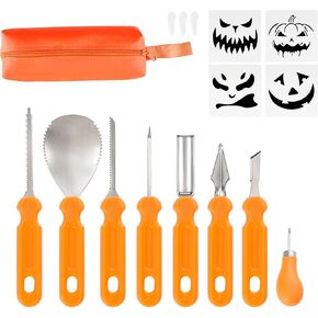 Pumpkin Carving Kit Halloween, 8 PCS Professional Heavy Duty Pumpkin Carving Tools with 4 Pumpkin Carving Stencils,Stainless Steel Pumpkin Carving Tools for Halloween Decoration with Thick Handbag
