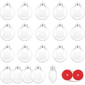Auihiay 20 Pack Christmas Ornaments Discs, Clear Plastic Fillable Ornament Ball for Wedding, Party, Home Decor, Valentine's Day, DIY Craft Projects (3.15 Inch / 80 mm)