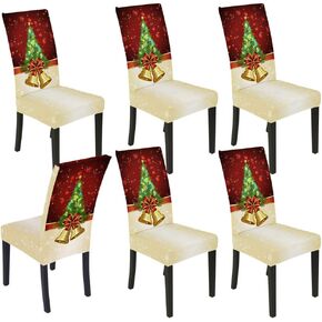 Set of 6 Christmas Dining Room Chair Covers Slipcovers Christmas Tree Stretch Removable Washable Spandex Parson Chairs Slipcovers Seat Protector Decor for Ceremony Holiday (Christmas Tree, Set of 6)