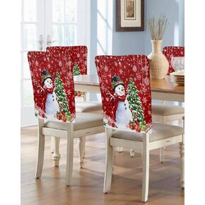 DecorLovee Pink Christmas Chair Back Cover, Snowman Dining Chair Protector Covers, Xmas Tree Balls Snowflake Chair Covers Removable Chair Slipcovers for Weeding Banquet Christmas Party 19"x20", 4 Pack