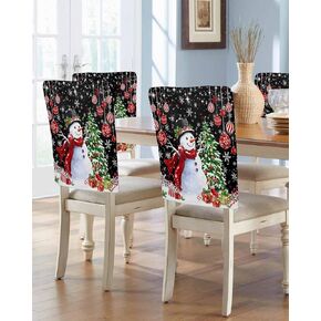 DecorLovee Pink Christmas Chair Back Cover, Snowman Dining Chair Protector Covers, Xmas Tree Balls Snowflake Chair Covers Removable Chair Slipcovers for Weeding Banquet Christmas Party 19"x20", 4 Pack
