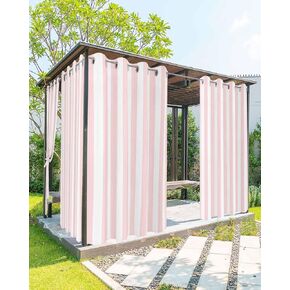 Outdoor Curtains for Patio Waterproof, Pink and White Stripe Outside Curtain 1 Panel, Vertical Striped Window Treatment Drapes Privacy Indoor/Outdoor Curtain for Porch Gazebo Pergola Cabana 54x95