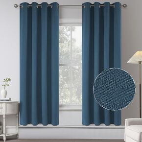 Faux Linen 100% Blackout Curtains for Bedroom - 72 Inches Long Energy Saving Thermal Insulated Window Treatment Primitive Rustic Curtain Drapes for Living Room (Denim Blue ,2 Panels,W 52 x L 72 Inch)