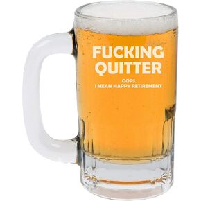 12oz Beer Mug Stein Glass Quitter I Mean Happy Retirement Funny