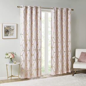 Comfort Spaces Vivian Total Blackout Window Curtain Panel Pair, Metallic Geometric Design, Thermal Insulated Light Blocking Drape for Bedroom and Apartments, 50x84, Blush/Gold, 2 Piece