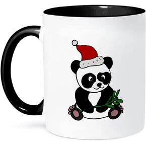 3dRose mug_221346_4 Funny Panda Bear Wearing Santa Hat Christmas Art Mug, 11 oz, Black