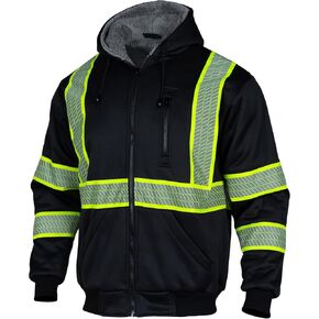 VENDACE Men's ANSI Class 3 High Vis Safety Reflective Sweatshirt Wool Fleece Zipper Jacket Hoodie with Black Bottom(Yellow,XL)