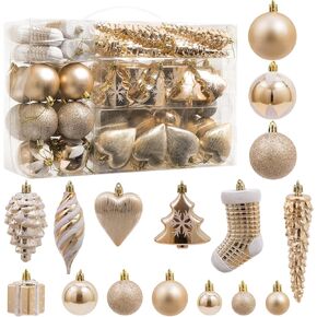 70 Pieces Christmas Ball Decoration Set, Shatterproof Hanging Christmas Xmas Tree Ornaments, Indoor & Outdoor Decoration for Wreath and Party Decorations (Champagne Gold)