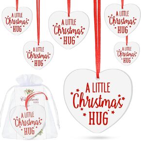 36 Pcs Christmas Ornaments Bulk Gifts Thank You Gifts for Coworker Employee Appreciation Christmas Hug Ceramic Signs with Cards Organza Bags for Xmas Holidays Tree Office Decoration (Heart Style)