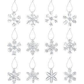 12-Pack 2.5" Clear Glass Snowflake Christmas Ornaments by 4E's Novelty