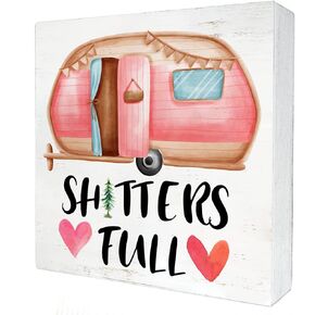 Funny Farmhouse Camping Wood Box Sign Home Decor Rustic RV Camper Camping Wooden Box Sign Block Plaque for Wall Tabletop Desk Decoration