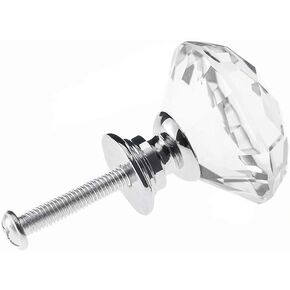 Joyhey 2 Pack 30 mm Diamond Shaped Glass Crystal Knobs with 3 Size Screws for Cabinet, Drawer, Cupboard, Dresser