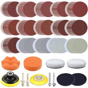 3 Inch Sandpaper Sanding disc 60-10000 Grit, 158 Pcs Wet Dry Car Headlight Restoration Kit Hook and Loop Sandpaper with 1/4" Shank Backer Plate, Soft Foam Buffering Pad, and Polishing Pads Sponge