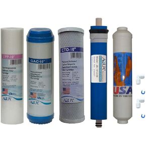 5 Stage Reverse Osmosis Replacement Filter Set with 50 GPD Membrane, Inline Carbon postfilrer (Made in USA) and QC Fitting