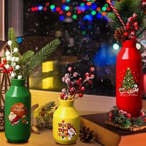 3 Piece Christmas Ceramic Vase Christmas Flower Vase Christmas Table Centerpiece Red Green Vase Decorations with Santa Claus Xmas Christmas Tree Pattern for Christmas Table Decor Gift