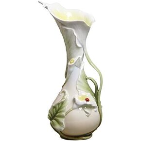 12.25 Inch Porcelain Vase Slender with Bulb Base Calla Lily Ladybug