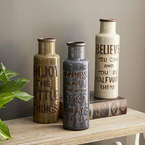Deco 79 Ceramic Believe, Happiness, and Enjoy Vase, Set of 3 5"W, 16"H, Brown