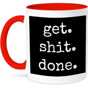 3dRose Get Shit Done Lettering Background Two Tone Mug, 11 oz, Black/White/Red