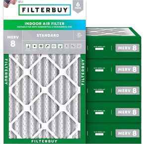 Filterbuy 20x30x4 Air Filter MERV 8 Dust Defense (6-Pack), Pleated HVAC AC Furnace Air Filters Replacement (Actual Size: 19.50 x 29.50 x 3.63 Inches)