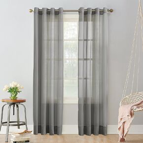 No. 918 Emily Sheer Voile Grommet Curtain Panel, 59" x 95", Charcoal Gray