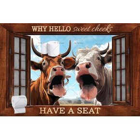 Hello Sweet Cheeks Bathroom Sign highland cow bathroom decor Funny Cow Wall Decor Metal Sign Wall Art Sign Bathroom Decor highland cow metal tin sign 8x12 inch