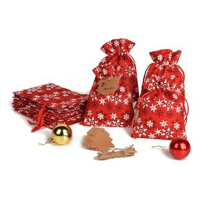XCFWin 12 Pack Of Christmas Gift Bags With Drawstring Reusable Designs For Christmas Party Supplies Favors (pine branch, 13 * 18cm/5 * 7inch)