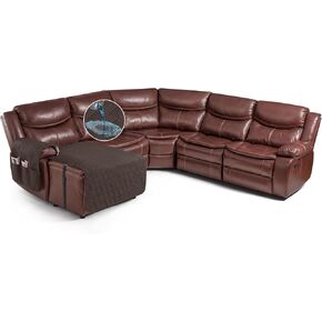 KinCam Waterproof Chaise Lounge Couch Covers, Non Slip Sectional Couch Cover for Chaise, Waterproof 1pcs Sofa Cover for Sectional Chaise Cover Washable Slipcover (Left Chaise Cover,Khaki)