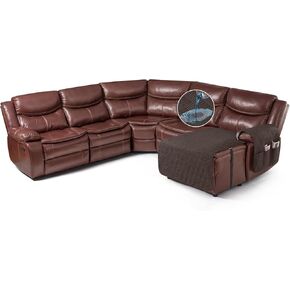 KinCam Waterproof Chaise Lounge Couch Covers, Non Slip Sectional Couch Cover for Chaise, Waterproof 1pcs Sofa Cover for Sectional Chaise Cover Washable Slipcover (Left Chaise Cover,Khaki)