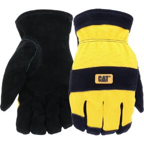 Cat® CAT012222L Split Leather Palm Gloves – Yellow, Large, Boss Therm Synthetic Lined Gloves with Spandex Back
