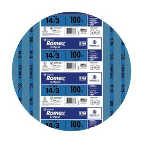 Southwire Romex SIMpull Wire, 14 Gauge, 3 Conductor, 100 Ft, W/G NM-B Cable, Blue, 63946928